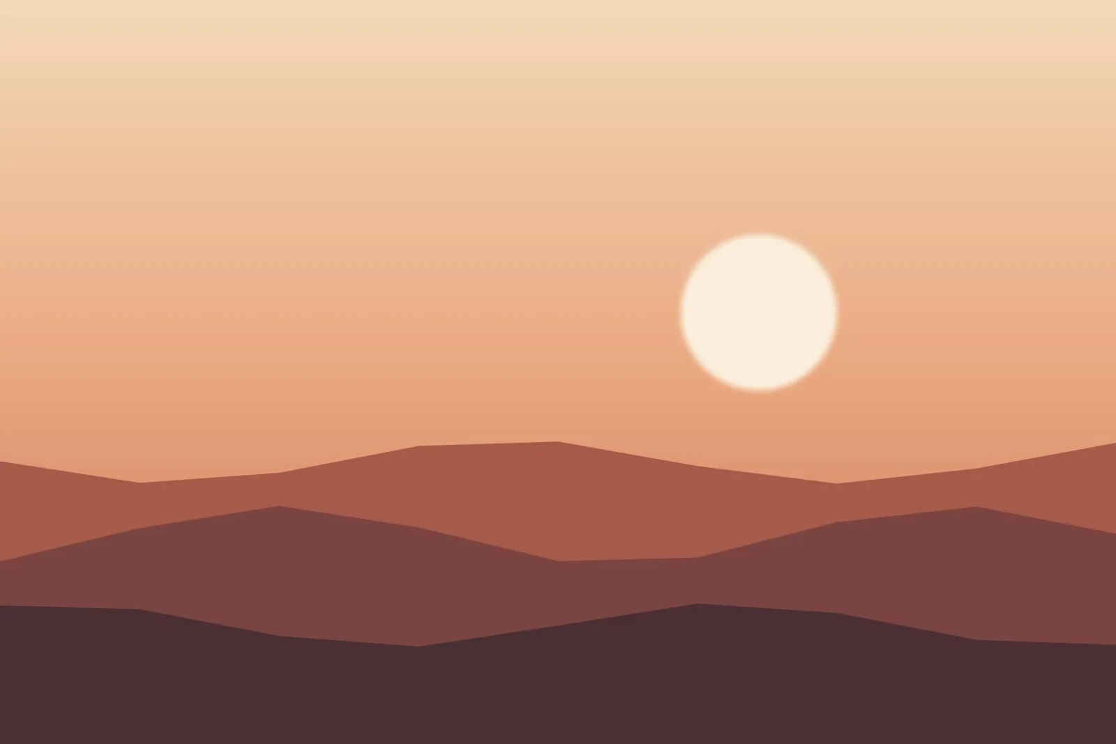 Three ridges of hills under a low sun