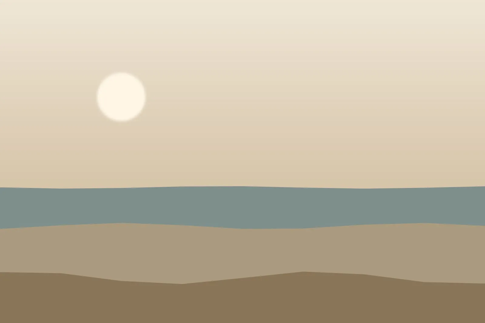 A pale shore under a bright sky